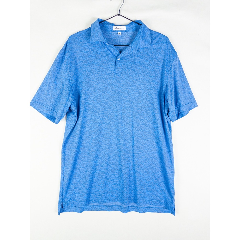 Peter Millar Golf Polo Mens M Blue Skull Print Performance Stretch Country Club
